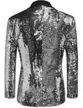 Load image into Gallery viewer, Silver Men&#39;s Sequin Glitter Long Sleeve Blazer Jacket