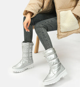 Silver Women's Warm Fur Lined Metallic Snow Boots