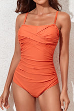 Load image into Gallery viewer, Strapless Orange One Piece Ruched Padded Swimsuit