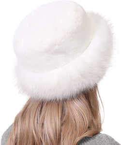 Fluffy Faux Fur Winter Style White Bucket Hat