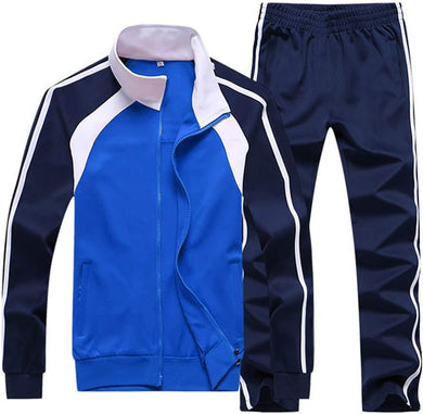 Men's Blue/White Long Sleeve Full Zip Hoodie Jogging Sweatsuit/Tracksuit