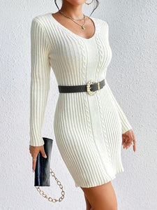 Winter Knit Off White Long Sleeve Sweater Dress