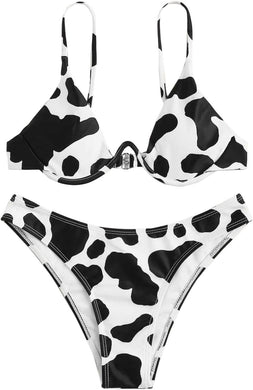 Black & White Cow Print 2pc Bikini Swimwear Set