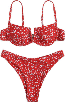 Red Floral Print 2pc Bikini Swimwear Set