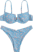Load image into Gallery viewer, Pastel Blue Floral Print 2pc Bikini Swimwear Set