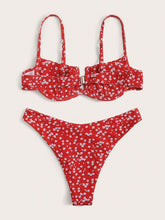 Load image into Gallery viewer, Red Floral Print 2pc Bikini Swimwear Set