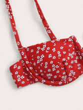 Load image into Gallery viewer, Red Floral Print 2pc Bikini Swimwear Set