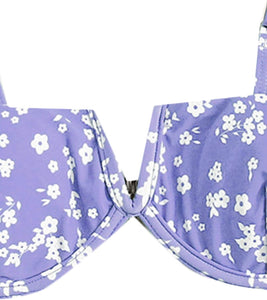 Lavender Purple Floral Print 2pc Bikini Swimwear Set