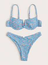 Load image into Gallery viewer, Pastel Blue Floral Print 2pc Bikini Swimwear Set