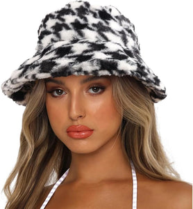 Cheetah Brown Faux Fur Winter Bucket Hat