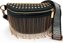Load image into Gallery viewer, Rocker Chic Gold Faux Leather Tassel Embellished Sling Bag
