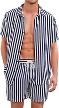 Load image into Gallery viewer, Men&#39;s Blue &amp; White Striped Vintage Style Short Sleeve Shirt &amp; Shorts Set