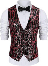 Load image into Gallery viewer, Men&#39;s Silver Shining Sequin Printed Formal Sleeveless Vest