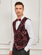 Load image into Gallery viewer, Men&#39;s Red Shining Sequin Printed Formal Sleeveless Vest