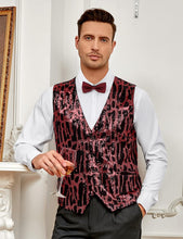 Load image into Gallery viewer, Men&#39;s Silver Shining Sequin Printed Formal Sleeveless Vest