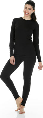 Ultra Soft Black Long Sleeve Thermal Pajamas Top & Pants Set