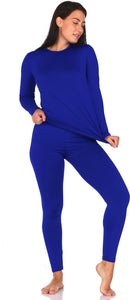 Ultra Soft Navy Blue Long Sleeve Thermal Pajamas Top & Pants Set