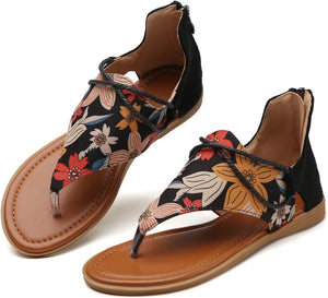 Vintage Style Suede Snakeskin Gladiator Summer Flat Sandals