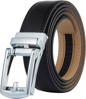 Men's Sleek Black & Silver Click Buckle Leather Belt