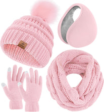 Load image into Gallery viewer, Winter Knit Gray Beanie Hat, Scarf, Ear Muff &amp; Gloves Set