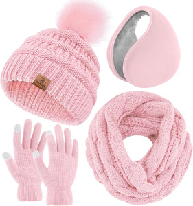 Winter Knit Khaki Beanie Hat, Scarf, Ear Muff & Gloves Set