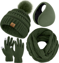 Load image into Gallery viewer, Winter Knit Black Beanie Hat, Scarf, Ear Muff &amp; Gloves Set