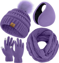 Load image into Gallery viewer, Winter Knit Light Pink Beanie Hat, Scarf, Ear Muff &amp; Gloves Set
