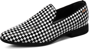 Men's Formal Yellow & Black Checkered Loafer Dress Shoes