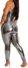 Load image into Gallery viewer, Metallic Silver One Shoulder Bodycon Jumpsuit