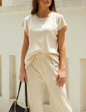 Load image into Gallery viewer, Winter Style Knit Cream Short Sleeve Pullover Top &amp; Wide Leg Pants Set