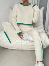 Load image into Gallery viewer, Soft Knit 2pc Ribbed Trim Off White Long Sleeve Top &amp; Pants Set