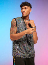 Load image into Gallery viewer, Men&#39;s Silver Contrast Sequin Draped Sleeveless Top