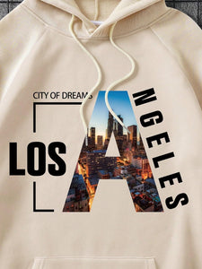 Men's Beige Los Angeles Long Sleeve Hoodie Pull Over Sweatshirt