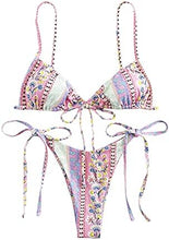 Load image into Gallery viewer, Pink Floral Strappy Triangle Cut Two Piece Bikini Swimsuit