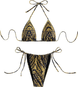 Black Floral Strappy Triangle Cut Two Piece Bikini Swimsuit