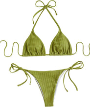 Load image into Gallery viewer, Green Strappy Triangle Cut Two Piece Bikini Swimsuit