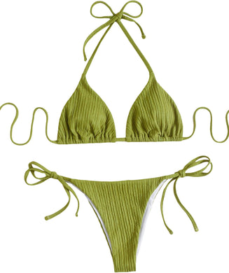 Green Strappy Triangle Cut Two Piece Bikini Swimsuit