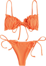Load image into Gallery viewer, Coral Orange Strappy Triangle Cut Two Piece Bikini Swimsuit