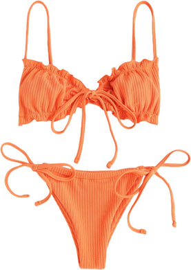 Coral Orange Strappy Triangle Cut Two Piece Bikini Swimsuit