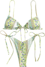 Load image into Gallery viewer, Yellow Floral Dye Strappy Triangle Cut Two Piece Bikini Swimsuit