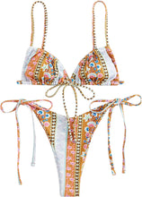 Load image into Gallery viewer, Coral Orange Strappy Triangle Cut Two Piece Bikini Swimsuit