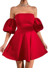Load image into Gallery viewer, Pretty Puff Red Sleeve Strapless Flared Cocktail Dress
