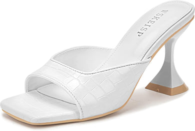 Crocodile Textured White Open Toe Kitten Heel Sandal