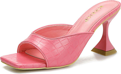 Crocodile Textured Pink Open Toe Kitten Heel Sandal