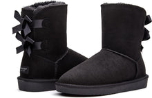 Load image into Gallery viewer, Stylish Back Bow Fur Lined Comfy Navy Blue Suede Winter Boots