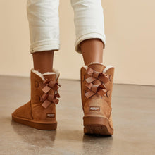 Load image into Gallery viewer, Stylish Back Bow Fur Lined Comfy Brown Suede Winter Boots