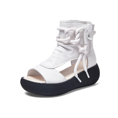 White High Top Leather Boot Sandals