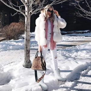 White Women's Warm Fur Lined Metallic Snow Boots