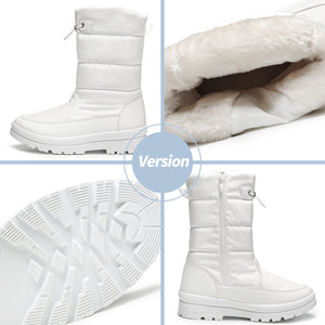White Women's Warm Fur Lined Metallic Snow Boots