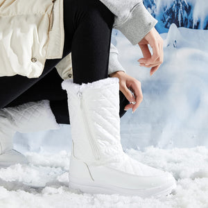 White Winter Textured Fur Lined Metallic Snow Boots
